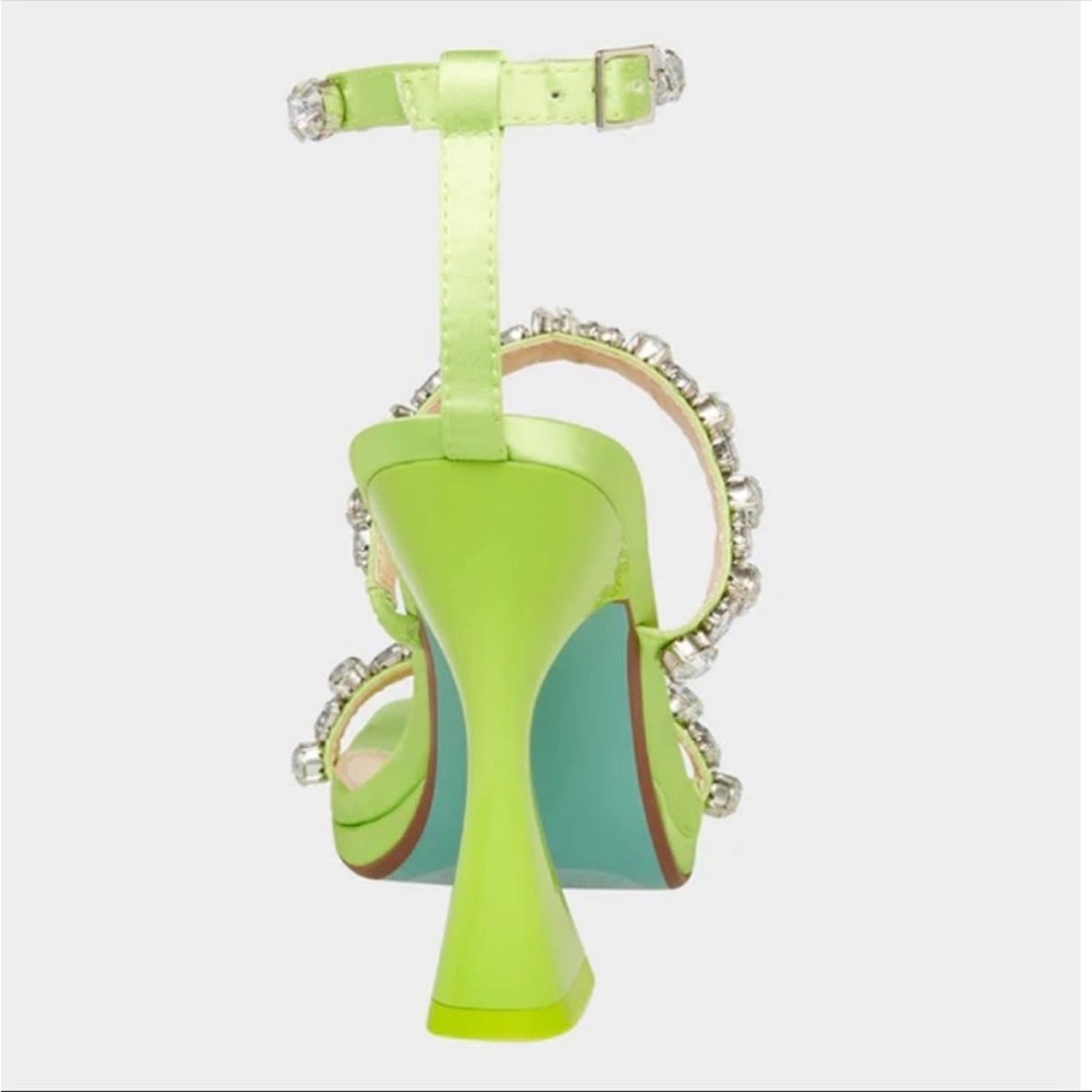NWT Betsey Johnson Perry Citron Neon Green Rhinestone Strappy Heels Size 8.5 - Picture 5 of 12